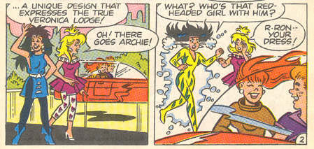 Panels from *Archie 3000* showing Veronica's outfit  unexpectedly changing to match her emotions