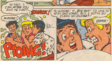 Panels of Reggie kissing Moose in *Archie 3000*