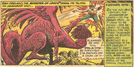Hawkman battles the Monster of Leeds