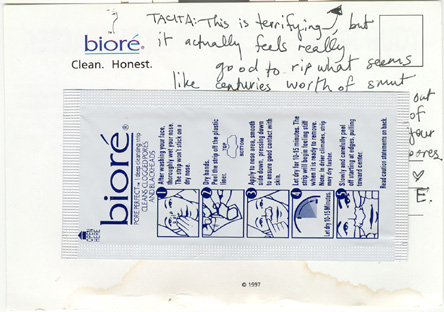 Back of Biore promotional postcard with handwritten advice
