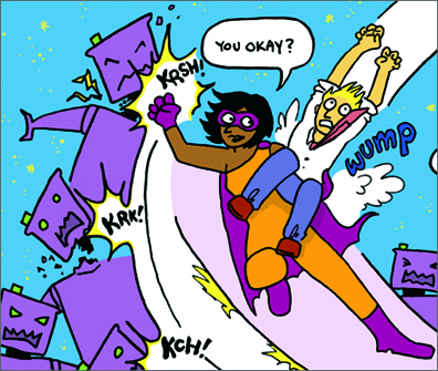 Panel of Womanthology story by Lisa Fortuner (writing) and Cathy Leamy (art)